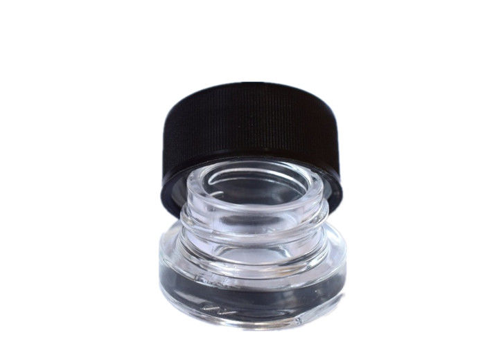 CBD Concentrate Child Proof Glass Jars , Clear Glass Jars With Black Lid